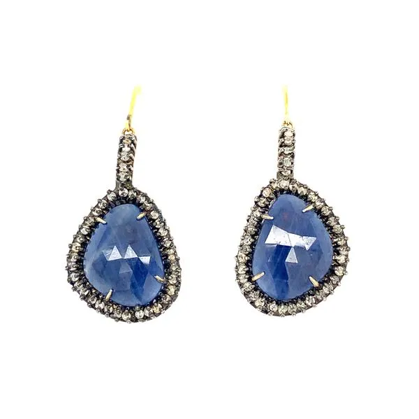 Sterling Silver and 14K Yellow Gold Sapphire and Diamond Earrings Double Diamond Jewelry Olympic Valley, CA