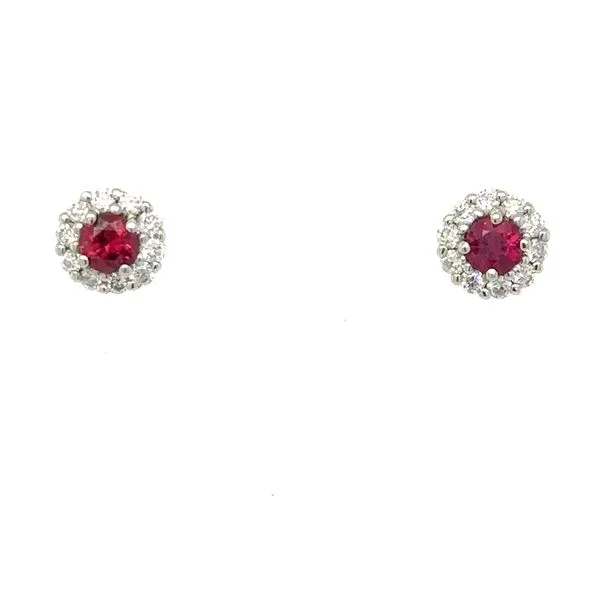 14K White Gold Ruby and Diamond Halo Stud Earrings Double Diamond Jewelry Olympic Valley, CA