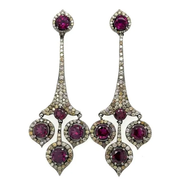 Solid Sterling Silver Rhodolite Garnet And Diamond Earrings Double Diamond Jewelry Olympic Valley, CA