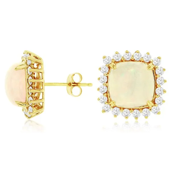 14K Yellow Gold Opal and Diamond Halo Earrings Double Diamond Jewelry Olympic Valley, CA