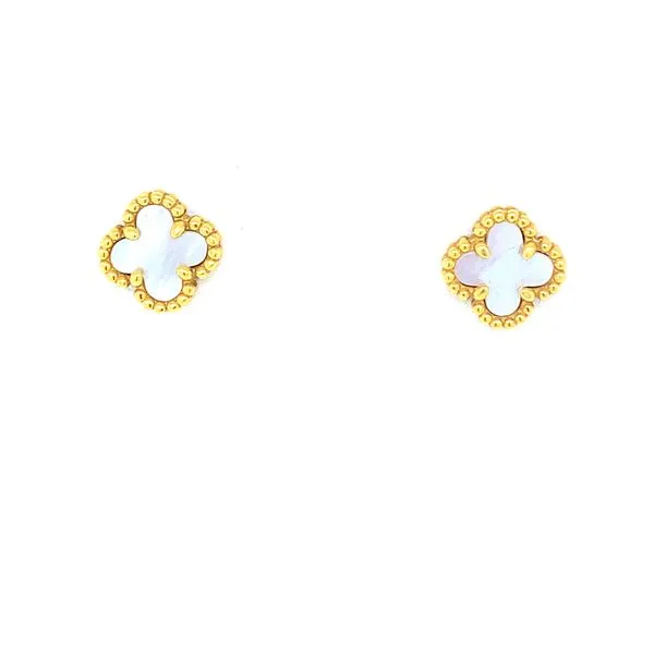 18K Yellow Gold Mother of Pearl Clover Earrings Double Diamond Jewelry Olympic Valley, CA