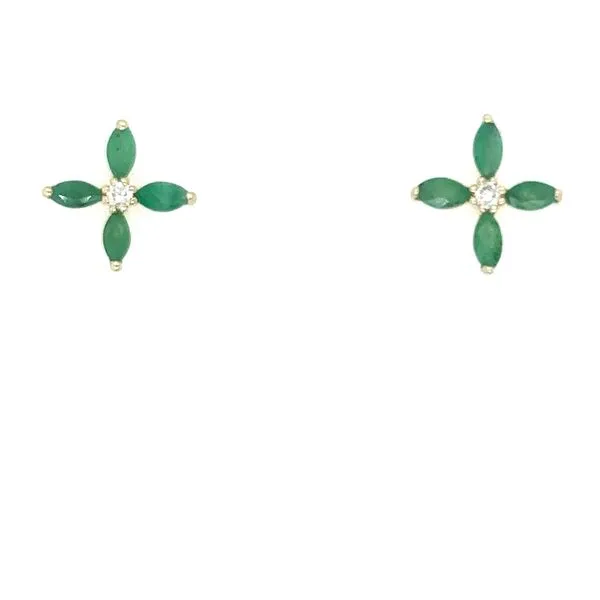 14K Yellow Gold Emerald and Diamond Flower Earrings Double Diamond Jewelry Olympic Valley, CA