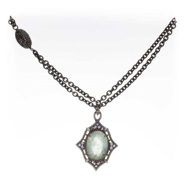 Unique Oxidized Sterling Silver Natural Emerald, Tanzanite, Orange Garnet and Diamond Necklace Double Diamond Jewelry Olympic Valley, CA