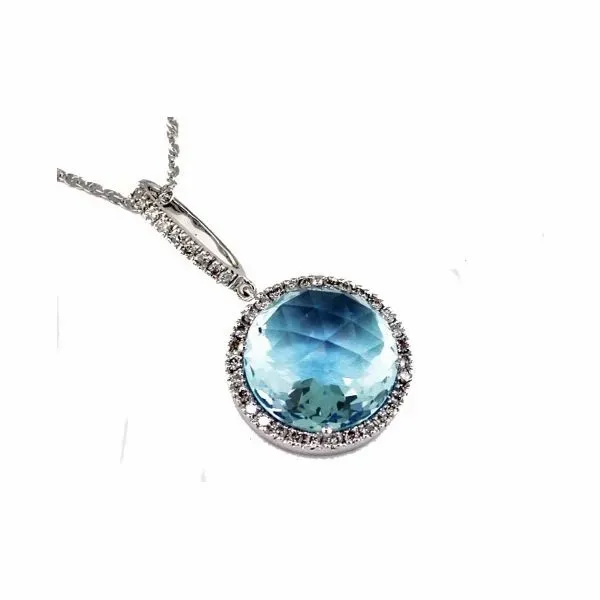 14K White Gold Blue Topaz and Diamond Pendant Double Diamond Jewelry Olympic Valley, CA