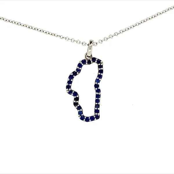 14K White Gold Sapphire Petite Lake Tahoe Outline Pendant Double Diamond Jewelry Olympic Valley, CA