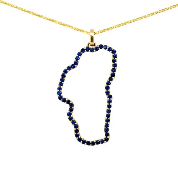 14K Yellow Gold Sapphire Lake Tahoe Outline Large Pendant Double Diamond Jewelry Olympic Valley, CA