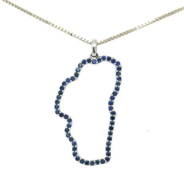 14K White Gold Sapphire Grande Lake Tahoe Outline Pendant Double Diamond Jewelry Olympic Valley, CA