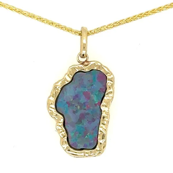 14K Yellow Gold Mountain Lake Tahoe Opal Pendant Double Diamond Jewelry Olympic Valley, CA