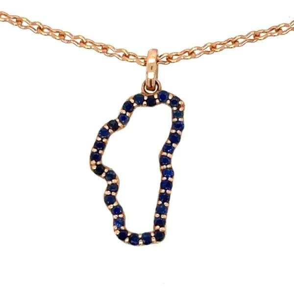 14K Rose Gold Sapphire Petite Lake Tahoe Outline Pendant Double Diamond Jewelry Olympic Valley, CA