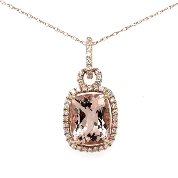 14K Rose Gold Morganite and Diamond Pendant Double Diamond Jewelry Olympic Valley, CA