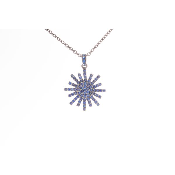 Oxidized Sterling Silver Sun Pendant With Blue Sapphire Double Diamond Jewelry Olympic Valley, CA
