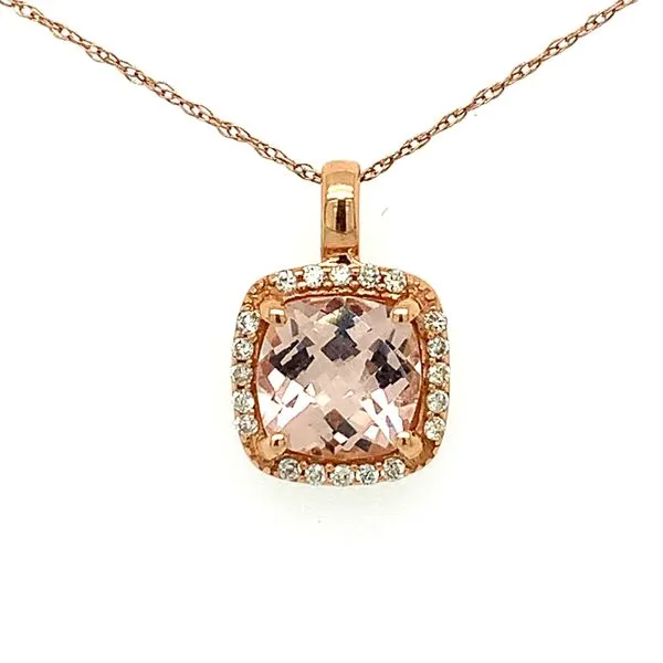 14K Rose Gold Morganite and Diamond Pendant Double Diamond Jewelry Olympic Valley, CA