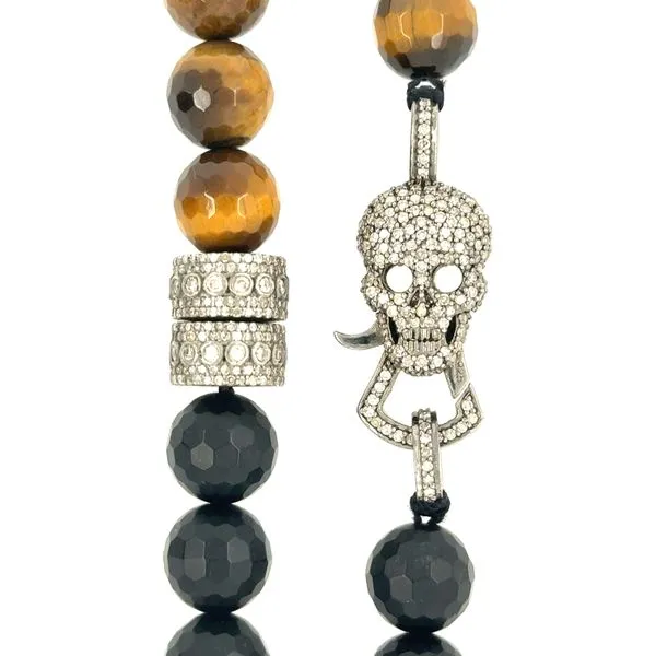 Sterling Silver Black Onyx, Agate and Diamond Skull Bead Necklace Image 2 Double Diamond Jewelry Olympic Valley, CA