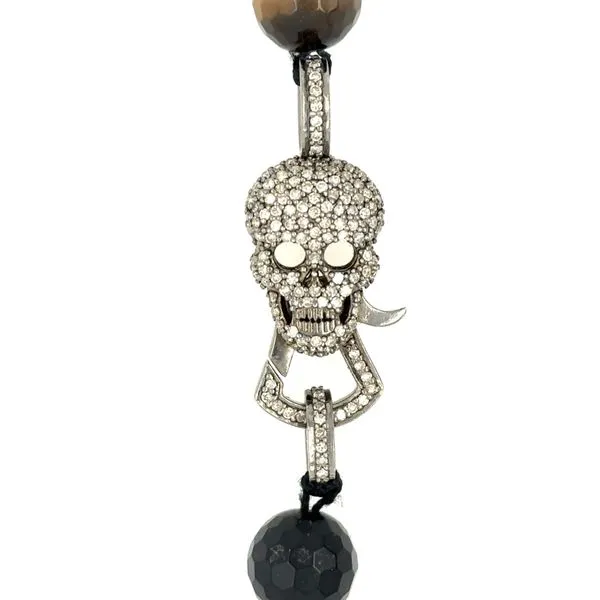 Sterling Silver Black Onyx, Agate and Diamond Skull Bead Necklace Image 4 Double Diamond Jewelry Olympic Valley, CA