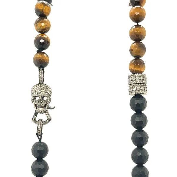 Sterling Silver Black Onyx, Agate and Diamond Skull Bead Necklace Double Diamond Jewelry Olympic Valley, CA