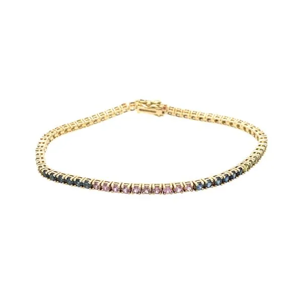 14K Yellow Gold Rainbow Sapphire Tennis Bracelet Double Diamond Jewelry Olympic Valley, CA