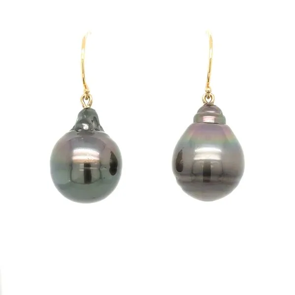 14K Yellow Gold Tahitian Pearl Earrings Double Diamond Jewelry Olympic Valley, CA