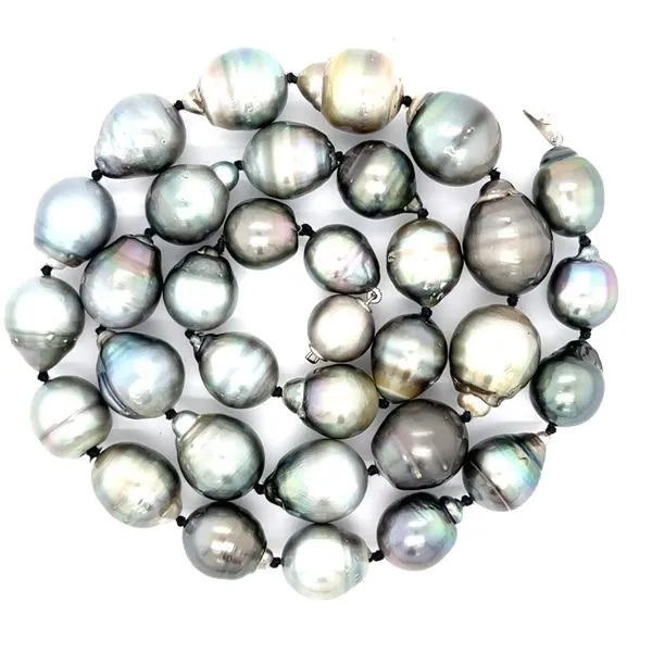 14K White Gold Natural Tahitian Pearl Necklace Image 2 Double Diamond Jewelry Olympic Valley, CA