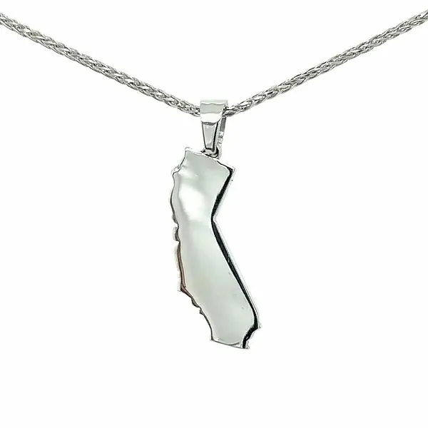 14K White Gold Large California State Pendant Double Diamond Jewelry Olympic Valley, CA