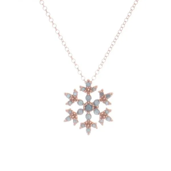 14 karat Rose Gold Snowflake Pendant with .15 carats of Tahoe blue diamonds Double Diamond Jewelry Olympic Valley, CA