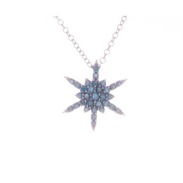 White Gold and Blue Diamond Starburst Snowflake Necklace Double Diamond Jewelry Olympic Valley, CA