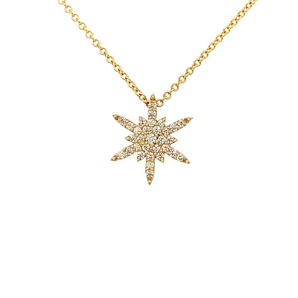 14K Yellow Gold Diamond Starburst Snowflake Necklace Double Diamond Jewelry Olympic Valley, CA
