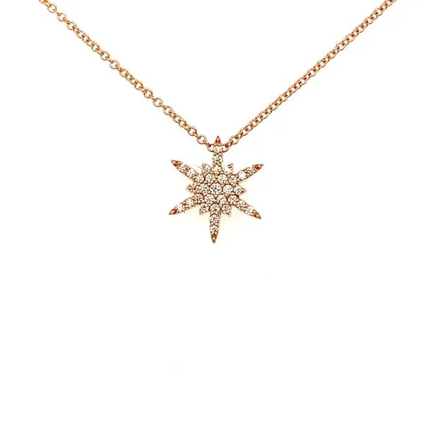 Rose Gold and White Diamond Starburst Snowflake Necklace Double Diamond Jewelry Olympic Valley, CA