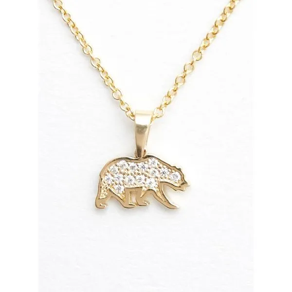 14K Yellow Gold and Diamond Medium Tahoe Bear Pendant Double Diamond Jewelry Olympic Valley, CA