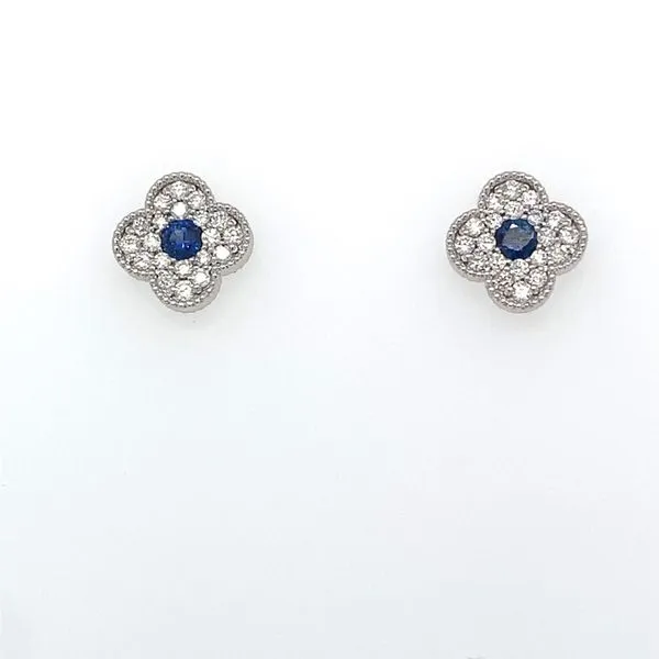 14K White Gold Diamond and Blue Sapphire Clover Stud Earrings Double Diamond Jewelry Olympic Valley, CA