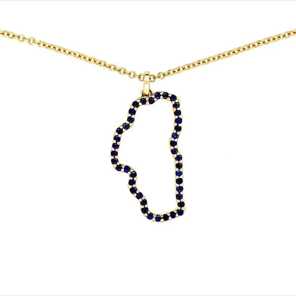 14K Yellow Gold and Blue Sapphire Medium Lake Tahoe Small Outline Pendant Double Diamond Jewelry Olympic Valley, CA