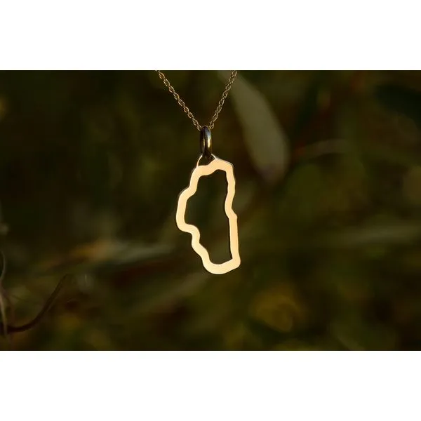 14K Yellow Gold Large Lake Tahoe Outline Pendant Image 2 Double Diamond Jewelry Olympic Valley, CA