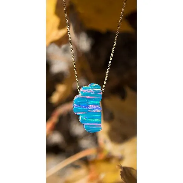 Large Opal Floating Lake Tahoe on a Yellow Gold Chain Double Diamond Jewelry Olympic Valley, CA