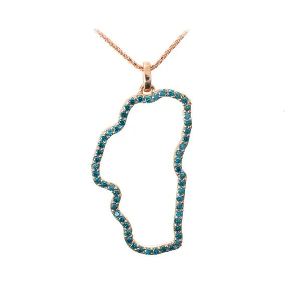 Small  Rose Gold and Blue Diamond Outline of Lake Tahoe Pendant Double Diamond Jewelry Olympic Valley, CA