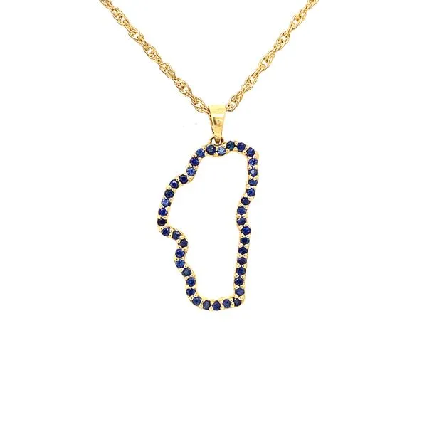 14K Yellow Gold Sapphire Lake Tahoe Outline Pendant Double Diamond Jewelry Olympic Valley, CA
