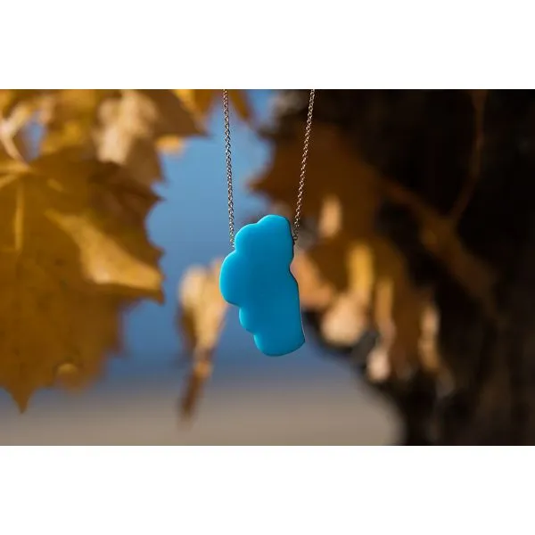 Petite Turquoise Floating Lake Tahoe on a White Gold Chain Double Diamond Jewelry Olympic Valley, CA