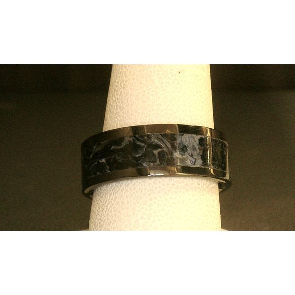8mm Flat Ceramic Polished Band with 5mm Solid Pietersite Center Inlay Image 2 Duke's Jewelers Springville, UT