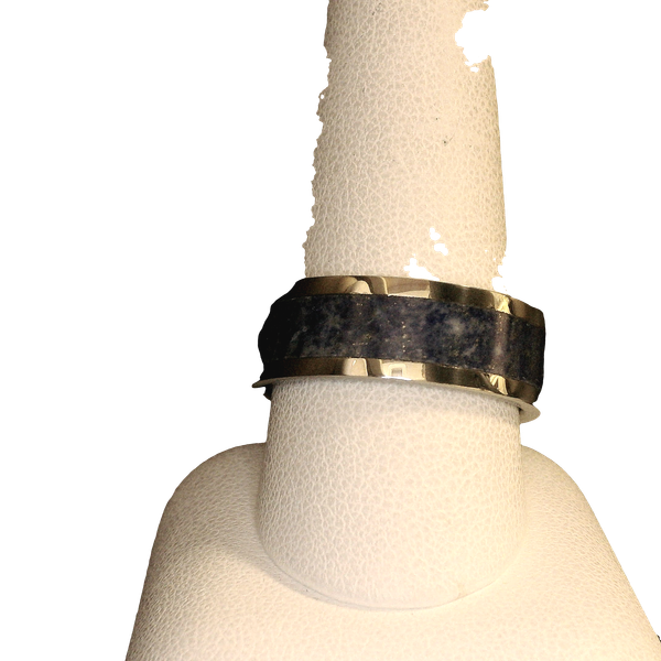 8mm Tungsten Flat Polished Band with 5mm Solid Lapis Center Inlay Duke's Jewelers Springville, UT