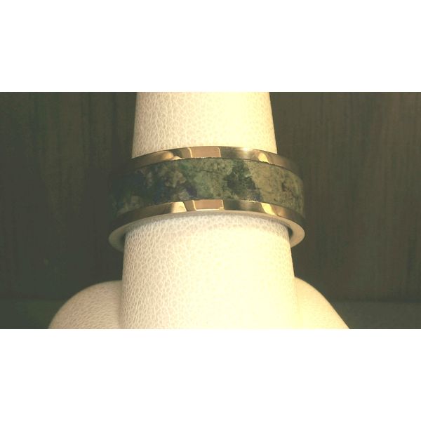 8mm Tungsten Flat Polished Band with 5mm Azurmalichite Center Inlay Duke's Jewelers Springville, UT