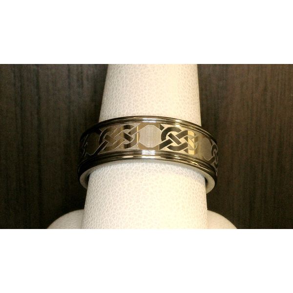 8mm Tungsten Deep Round Grooved Edged Polished Band with Deep Engraving - Inverted Celtic Knot Duke's Jewelers Springville, UT