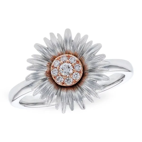 14K Rose and White Gold Diamond Flower Ring -- 0.10CTW Duke's Jewelers Springville, UT