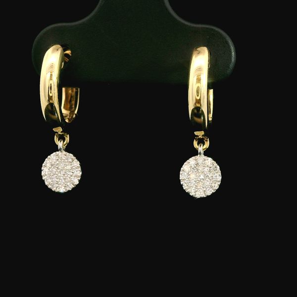 Huggie Hoops with Round Diamond Drop Charm Duke's Jewelers Springville, UT