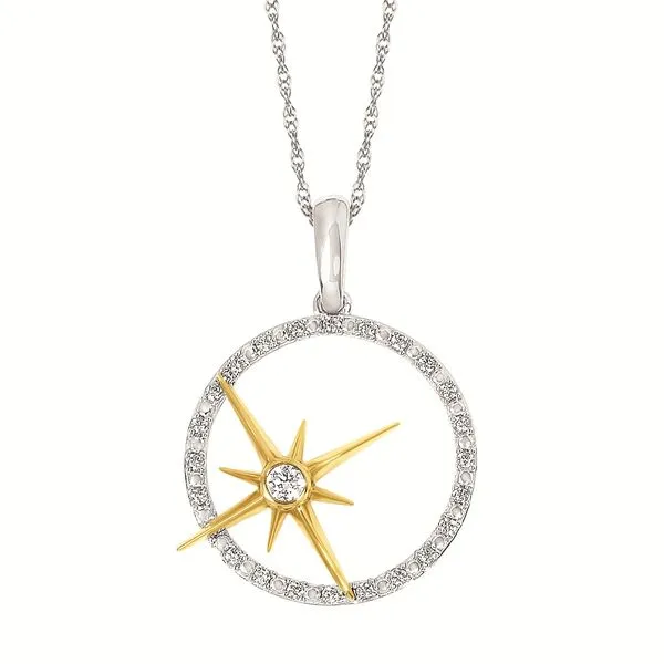 14K Two-Tone Gold Starburst Diamond Pendant – 18