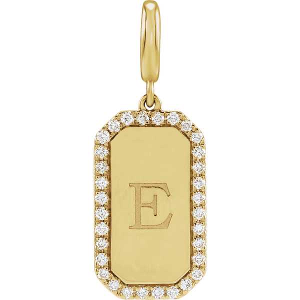 14K Yellow Gold Diamond Dog Tag Charm Pendant Image 2 Duke's Jewelers Springville, UT
