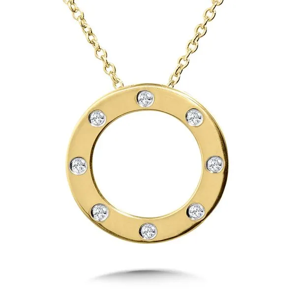 14K Yellow Gold and Diamond Circle Pendant Necklace Duke's Jewelers Springville, UT