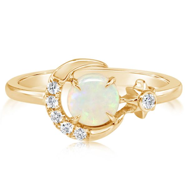 14K Yellow Gold Opal and Diamond Moon Ring -- 0.09CTW Duke's Jewelers Springville, UT