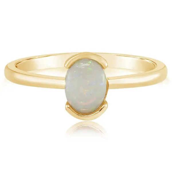 14K Yellow Gold Half Bezel Oval Australian Opal Ring Duke's Jewelers Springville, UT