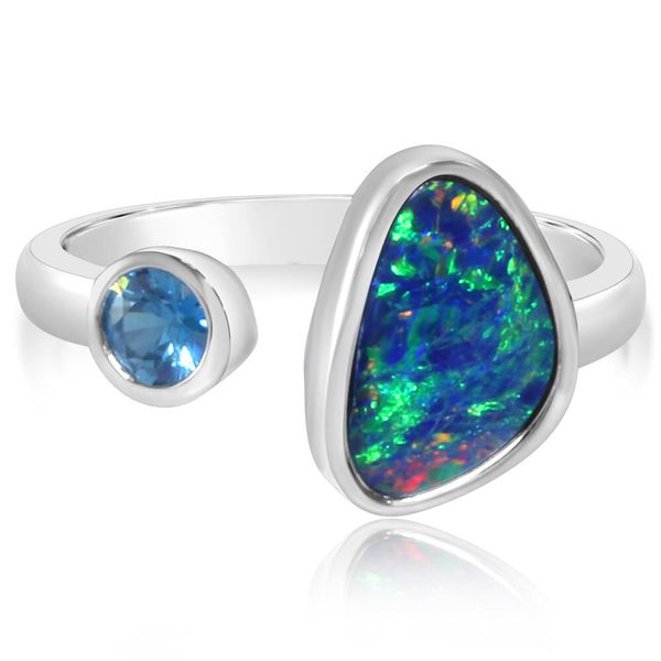 Australian Opal and Blue Zircon White Gold Toi et Moi Ring Duke's Jewelers Springville, UT