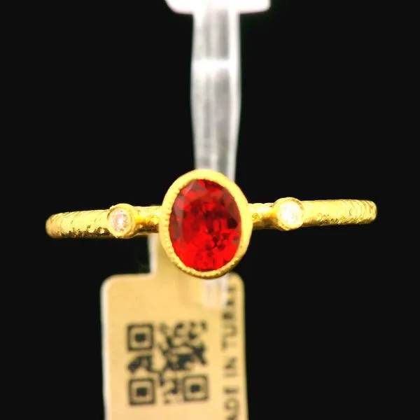 24k Gold Natural Orange Sapphire Ring with Diamond Accents Duke's Jewelers Springville, UT