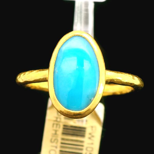 24k Gold Bezel Set Turquoise Ring with Hammered Band Duke's Jewelers Springville, UT
