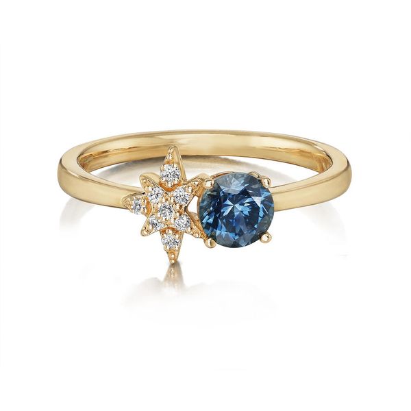 14K Gold Montana Sapphire and Diamond Starburst Ring Duke's Jewelers Springville, UT